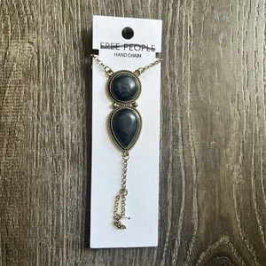 Free People Black Onyx Stone Hand Chain Bracelet Ring Combination Jewelry - Picture 1 of 1