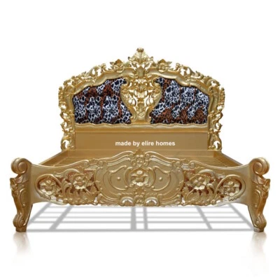 STOCK DEL REINO UNIDO ~ 6' Oro con tela de leopardo Estilo Francés Cama Rococó ~ CALIDAD SUPERIOR  Foto 1 de 3