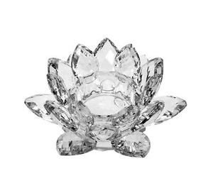 Clear Crystal Lotus Tealight Candle Holder 4.5 inch in Gift Box - Picture 1 of 4