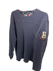 TOMMY HILFIGER Men's 2XL Long Sleeve Thermal Shirt Waffle Knit Logo Navy Blue - Picture 1 of 10