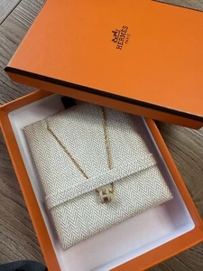 Hermes H Pop Mini - Rose Gold Plated Marron Glacé Enamel Necklace - Picture 1 of 3