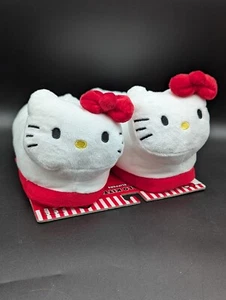 New NWT Sanrio HELLO KITTY Women's Plush Slippers XS/Small 5-6 Red/White - Picture 1 of 8