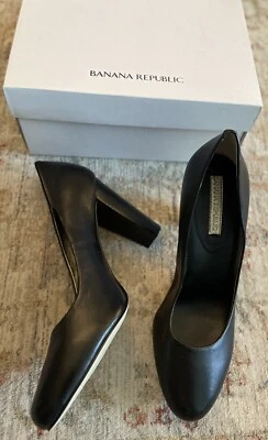 ¡¡NUEVO!! Zapatos de tacón de cuero negro Banana Republic Xiomara 4” 9,5 nuevos en caja Foto 1 de 4