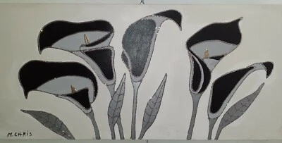 Cuadro Moderno B Flores Sobre Lienzo Marco 3 cm Hecho en Italia 60x120 CM Foto 1 de 4