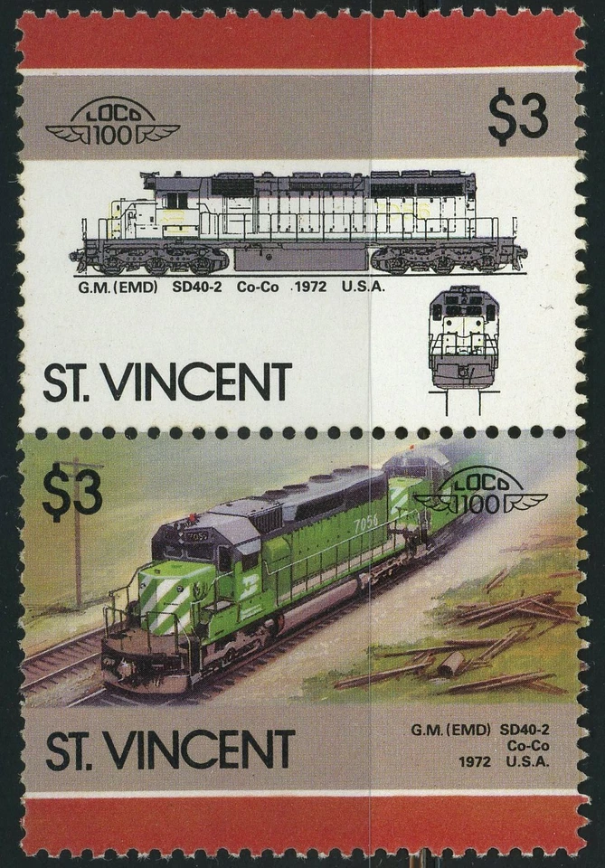 St. Vincent #706 Locomotive EMD SD40-2 Green Color Omitted Error 1983 Mint NH - Image 1 of 1