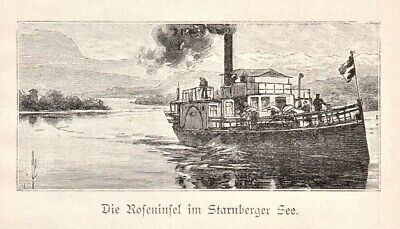 Starnberger See, Raddampfer Mit Roseninsel - Grafik Von 1898 • 6.90€