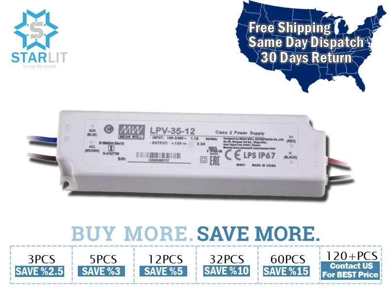 Fuente de alimentación Mean Well LPV-35-12 / controlador LED 90-264 entrada VAC 36W 3A 12V salida Foto 1 de 1