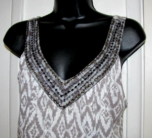 INC International Concepts Stud-Embellished Tank Top Slevless Beige/White Wm.S/M - Picture 1 of 13