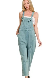 Zenana Washed Knot Strap Relaxed Fit Overalls - Picture 1 of 6