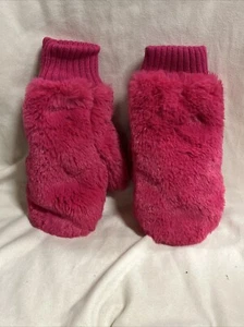 So Pink & Black Polyester Faux Fur Mittens Size Small - Picture 1 of 6