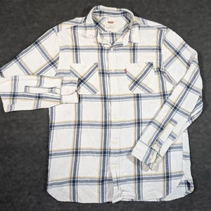 LEVIS Men's Medium White Plaid Flannel Shirt Long Sleeve Button Down - Picture 1 of 7