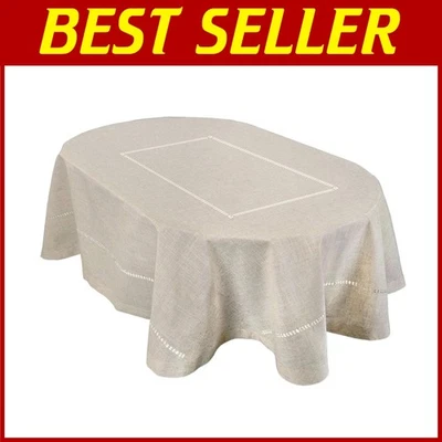 Linen Polyester Oval Table Cover - Farmhouse - Image 1 of 4