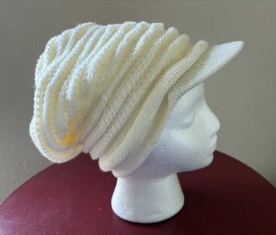 Sombrero vintage años 90 ala holgada tejido acanalado marfil blanco Y2K Foto 1 de 4