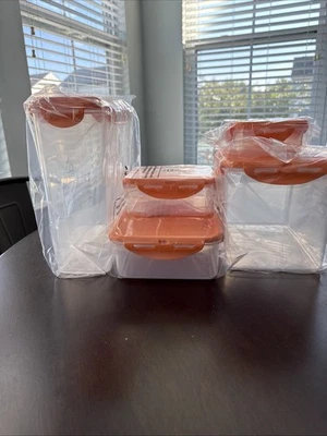 Juego de contenedores de almacenamiento de alimentos LOCKnLOCK 5 piezas tapas cuadradas naranjas Foto 1 de 4
