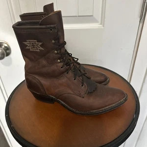 Vtg Laredo Roper Boots Brown Leather  USA 7.5 Women Southernwester - Picture 1 of 16