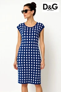 Dolce & Gabbana D&G Blue White Check Knit Cotton Shift Dress IT 38 (6-8 AU) - Picture 1 of 13