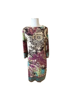 Vestido Vaina Beige by Eci Para Mujer Talla 4 Estampado Multi Paisley Cuello Barco Pullover Foto 1 de 4