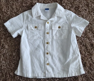 Old Navy Boys Size 3T Linen Blend Short Sleeve Shirt w/Pockets White Button Down - Image 1 of 4
