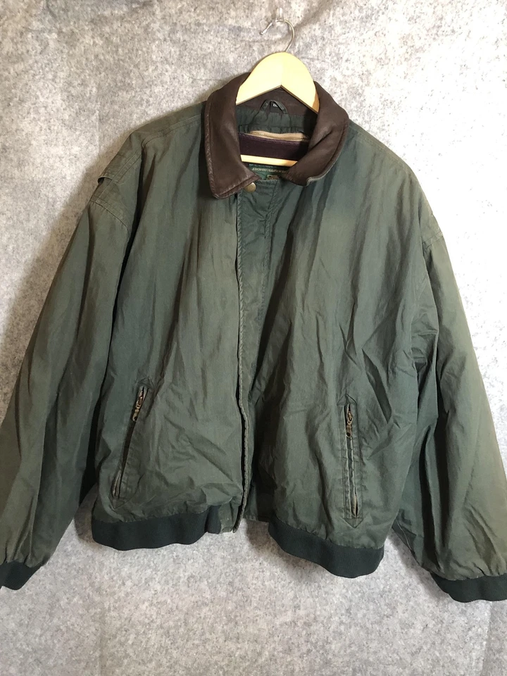 Chaqueta de Colección Orvis Para Hombres 2XL Cuello de Cuero Extraíble Forro de Lana Bombardero Años 90 Foto 1 de 4