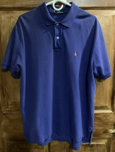 Polo Ralph Lauren Polo Shirt Mens Sz L Blue w/ Orange Pony Short Sleeves - Picture 1 of 8