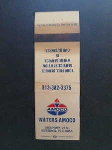 Waters AMOCO Sebring, FL Vintage Matchbook Cover - Picture 1 of 2