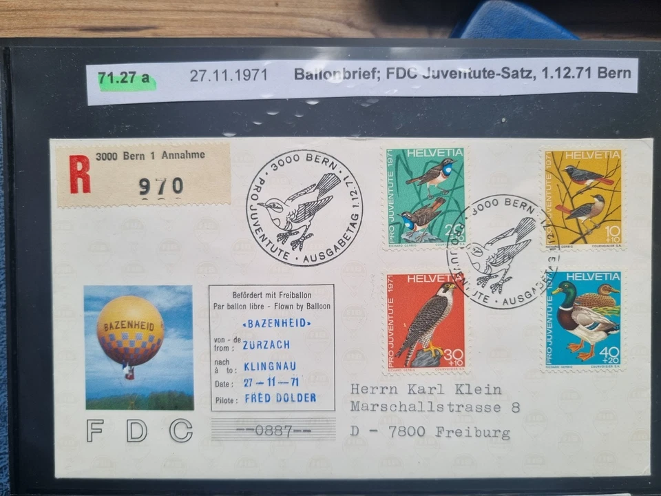 Распродажа! Швейцария 1971 воздушный шар почта FDC заказное письмо обложка птицы - Изображение 1 из 1