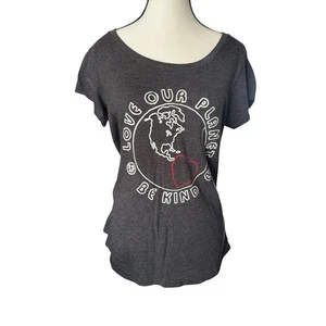 Lucky Brand Shirt Womens Medium Earth Day Gray Crew Neck Love Our Planet Top - Picture 1 of 8