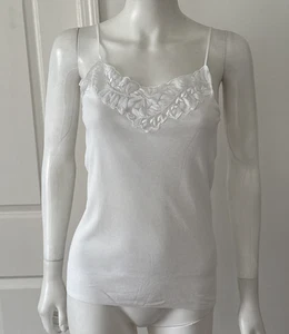¿Nuevo Hanro? Camiseta sin mangas de camisola de algodón blanca de Suiza / ribete de encaje talla M - Imagen 1 de 9