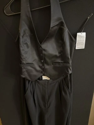 Amanda Uprichard Chaleco Negro Satinado Mono Talla M Nuevo con Etiquetas Esmoquin Pierna Ancha A Medida Foto 1 de 4