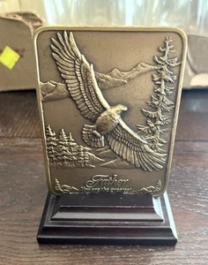 Gerald C Henry Bronze Plaque/Paperweight Wood Stand 1990 "Father" EAGLE 4x3 Dad - Picture 1 of 11
