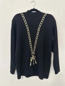 St. John Black Santana Knit Sweater Sz M Gold Embroidery Country Club Old Money - Picture 1 of 11