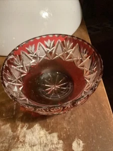 Perfect Vintage Bohemian Glass  Ruby Red Flash Cut To Clear Footed 7” Bowl - Picture 1 of 7