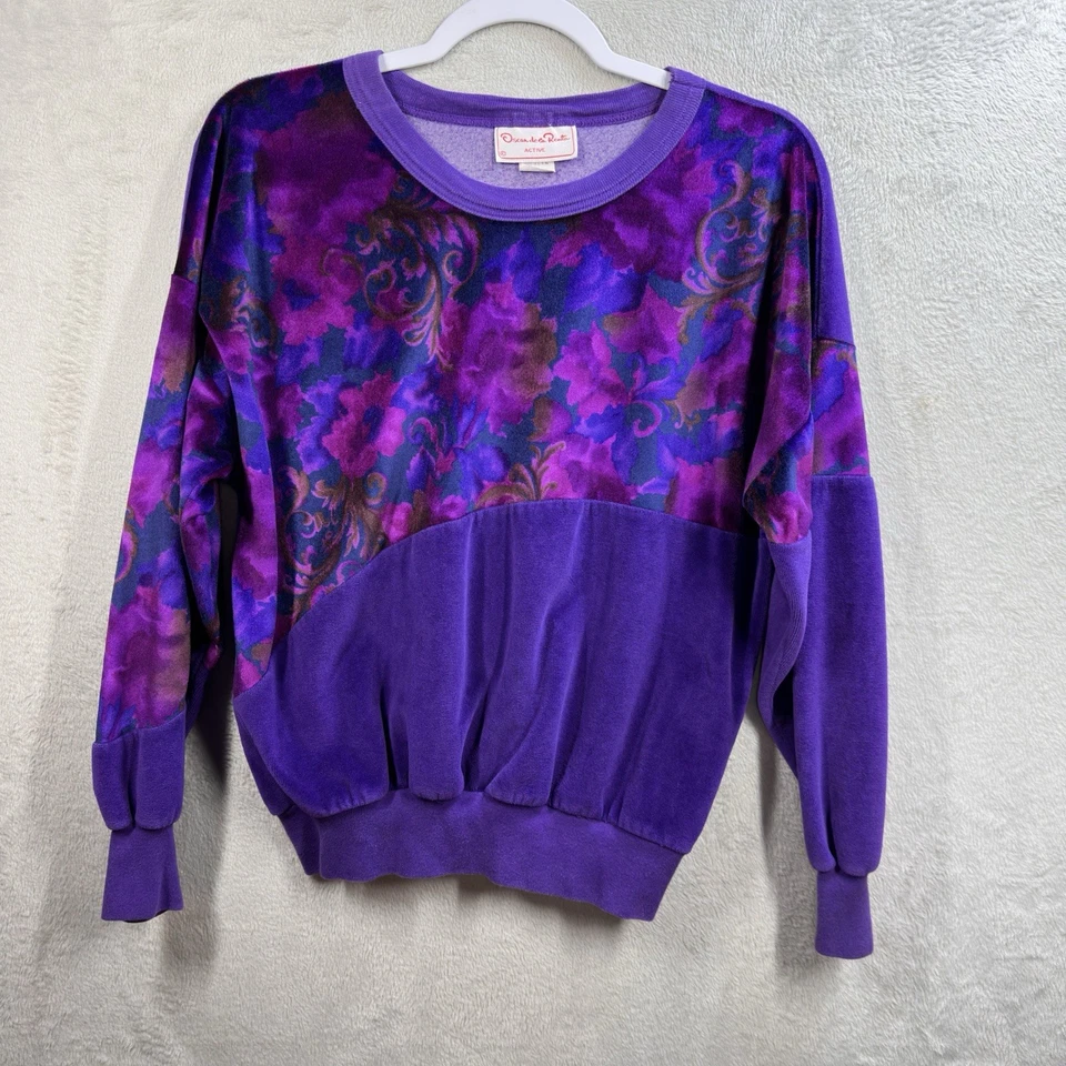 Sudadera Vintage Oscar de la Renta Terciopelo Floral Talla M Retro Diseñador Terciopelo Foto 1 de 4