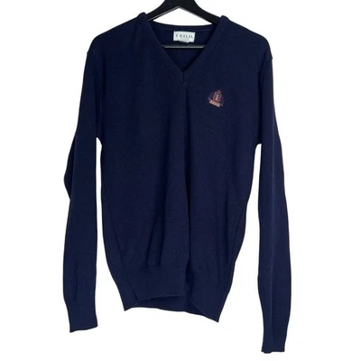 Izod Men's Pullover Sweater Size M Navy Blue V-Neck Logo Classic - Image 1 of 4