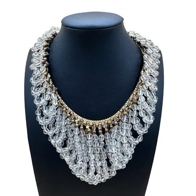 De Colección Miriam Haskell Cristal Transparente Lazo Cuentas Cleopatra Babero Collar Cadena Latón Foto 1 de 4