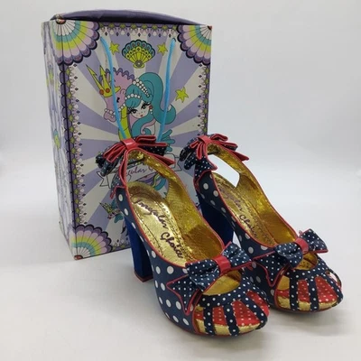 Irregular Choice Aphrodite Polka Dot Red Navy Slingback Heels UK 6 1950's Style - Image 1 of 4