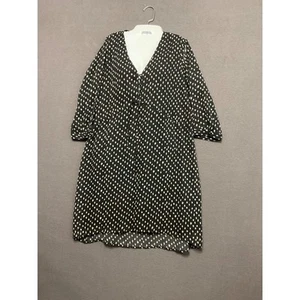 Kersh Black White Splash Polka Dot Dress Size M Chiffon V-Neck Lined Boho - Picture 1 of 8
