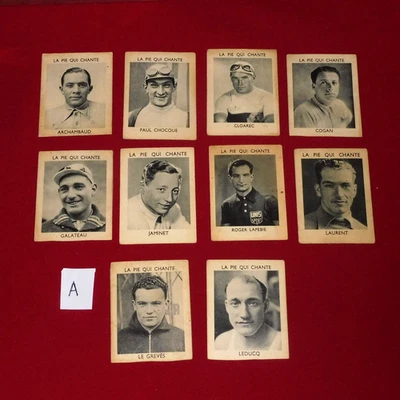 A) SERIE DE DIX CARTES DE COUREURS CYCLISTES FRANCAIS AN 30  LA PIE QUI CHANTE - Photo 1/4