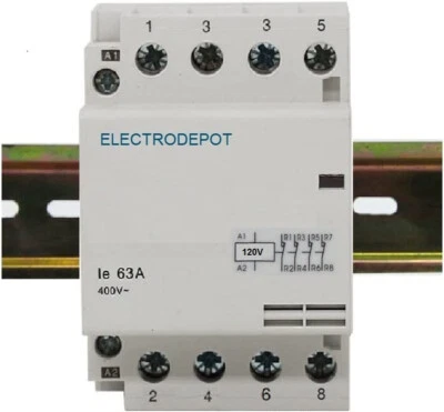 4 Pole Lighting 60A Contactor NO, 110/120V coil, 3Phase 50A, 30A FREE Din rail - Image 1 of 3