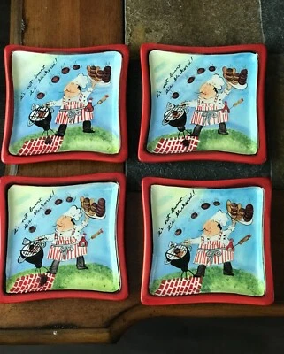 “Mud Pie” Set Of 4 Small Square Appetizer Plates It's Not Burnt It's Blackened - Image 1 of 4