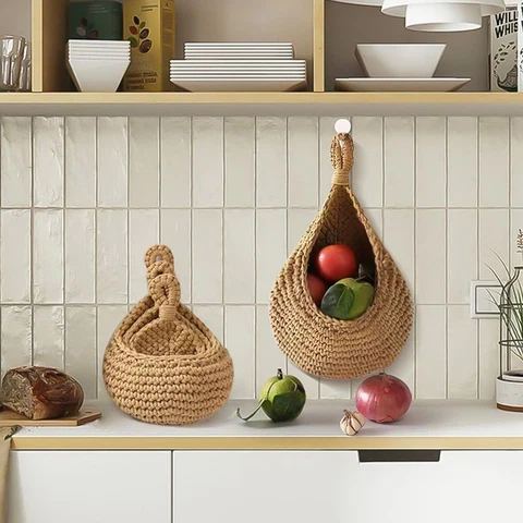 XS-XXL Handwoven storage Basket Wall Hanging Breathable Teardrop Basket Cover