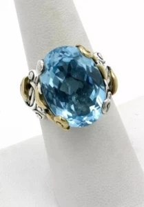 Barbara Bixby Ring 18 Karat Gold & Sterling Blautopas Größe 6 - Bild 1 von 6