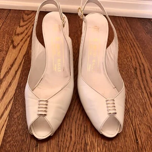 Bruno Magli Vintage White Leather Sling Back Peep Toe Wedding Bridal 7.5 AAA - Picture 1 of 10