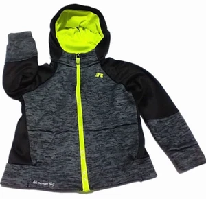 Boys Hoodie Jacket Sz 4 XS Full Zip RUSSELL DRI-POWER 360, Grey, Blk, Neon Lime - Picture 1 of 12