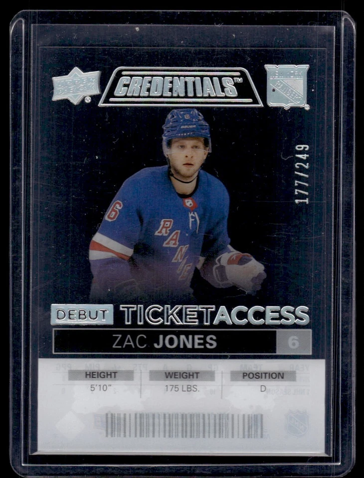 2021-22 Upper Deck Credentials Debut Ticket Access Zac Jones Rookie /249 #DTA-ZJ - Image 1 of 2