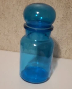 Vintage Turq Aqua Blue Glass Apothecary Jar Bubble Top Made in Belgium 6.5 " - Picture 1 of 16