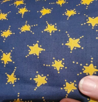 Vntg Sewing Fabric SSI Navy With Yellow Stars 25x45" 2/3yd Cotton Less 7x7"cut - Image 1 of 4