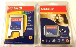 SANDISK SDCF-38 PC CARD ADAPTER READER, 64MB PC COMPACT FLASH CARD SDCFB-64-A10 - Picture 1 of 3