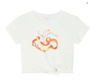 Chloe girls white T-Shirt Tie Ribbon Logo size 8 - Picture 1 of 3