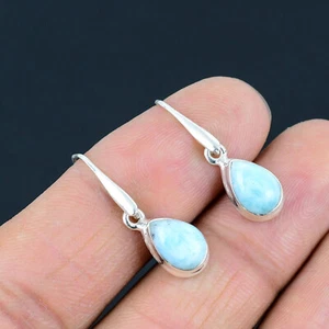 Larimar Gemstones 925 Sterling Silver Small Tiny Drop Dangle Earring For Women - Picture 1 of 5